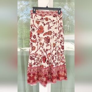 House of Harlow 1960 Red and Cream Floral Midi Skirt